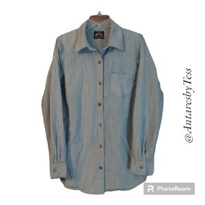 Pussers XL womens light blue oxford button down long sleeve